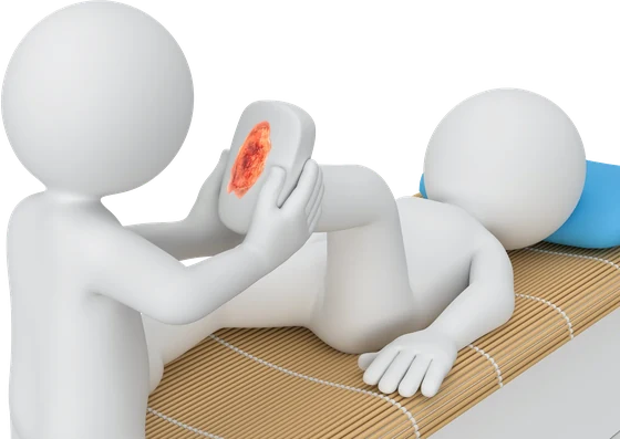 Illustration: Anwendung des Reinigungskopfs an einer Wunde